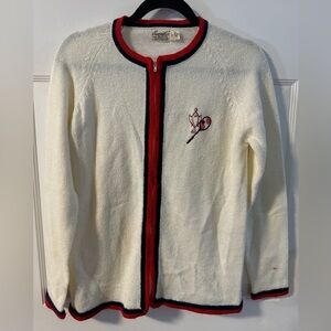 60s Tennis Trophy Preppy Vintage Cream Zip Up Cardigan Red & Blue Sportswear